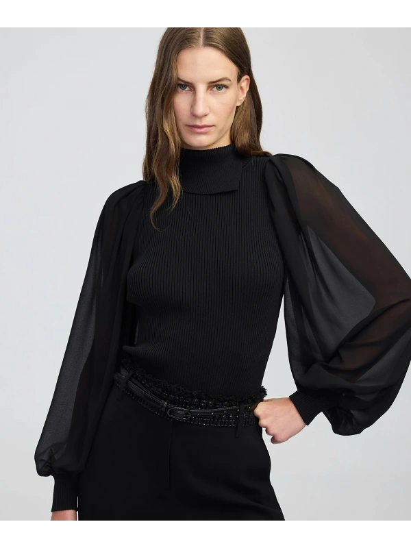 İpekyol Şifon Mix Asimetrik Yaka Triko IW6250050433