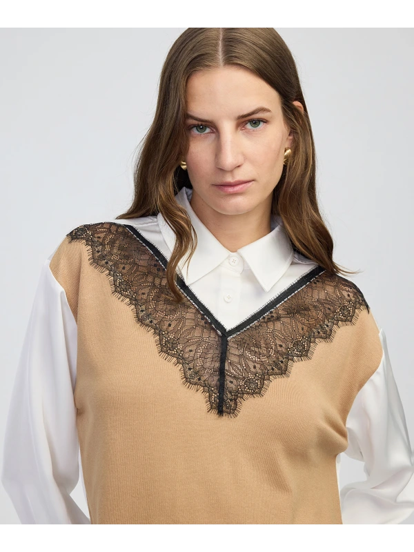 İpekyol Triko Mix Colorblock Gömlek IW6250025134