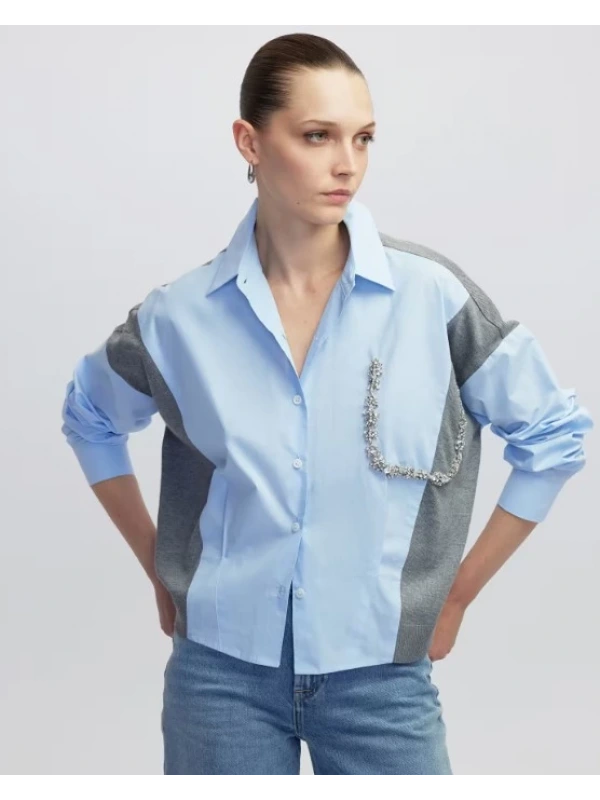 İpekyol Triko Mix İşlemeli Gömlek IW6250025094