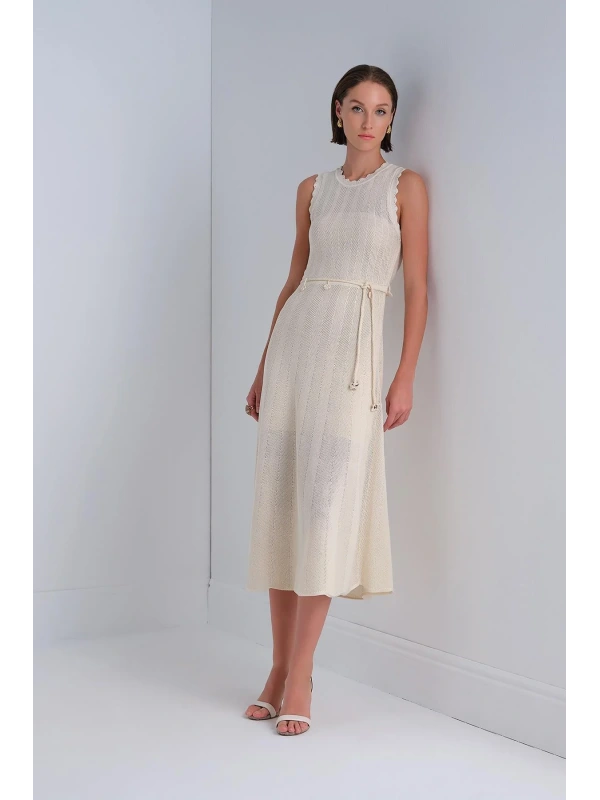 Join Us Kuşaklı Kolsuz Midi Kloş Elbise 2025S046