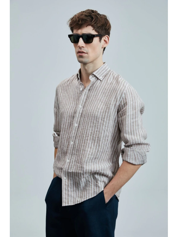 Lufian Erkek Alfred Keten Pamuklu Regular Bej Gömlek 111010632