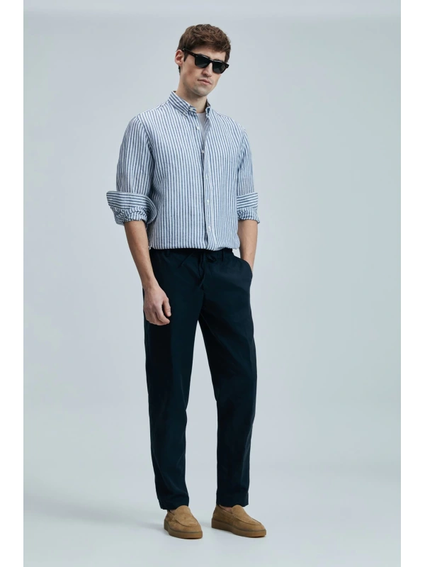 Lufian Erkek Bert Keten Pamuklu Lacivert Gömlek 111010631