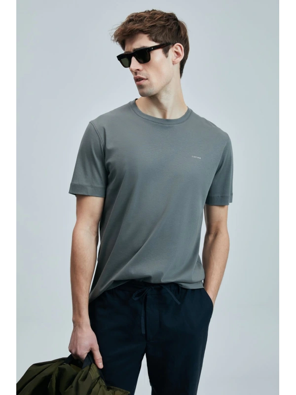 Lufian Erkek Bran Modern Grafik Koyu Yeşil T-Shirt 111020262
