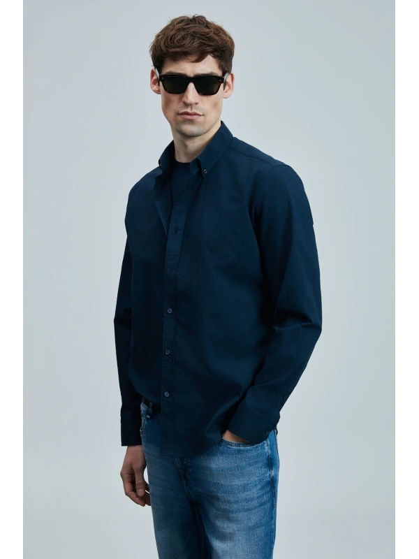 Lufian Erkek Ellery Basic Regular Lacivert Gömlek 111010637