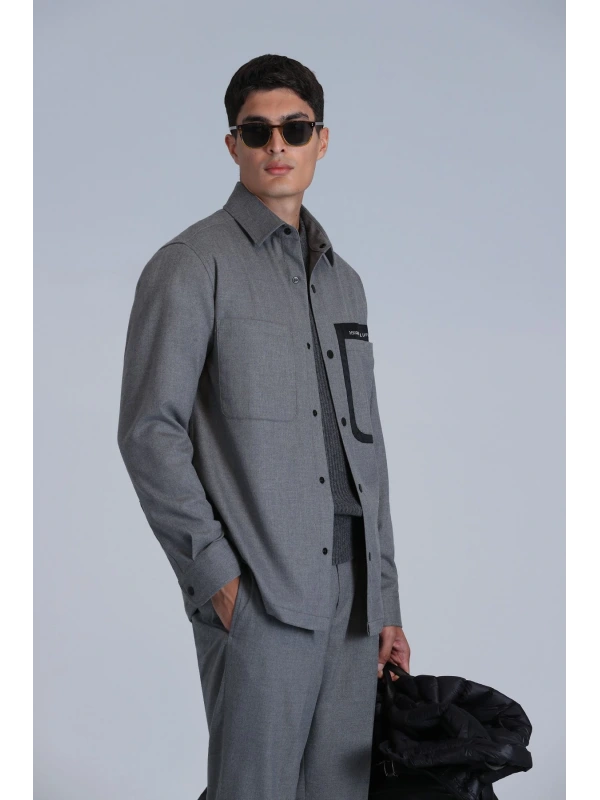 Lufian Hard Erkek Gri Basic Slim Fit Gömlek 112010651