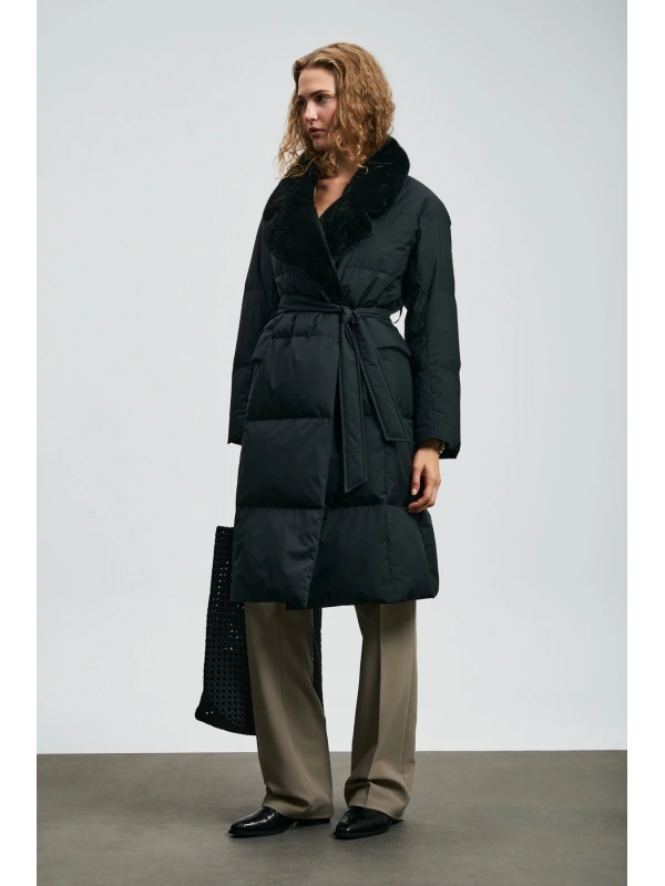 Lufian Hermes Kaz Tüyü Kadın Siyah Mont 122120048