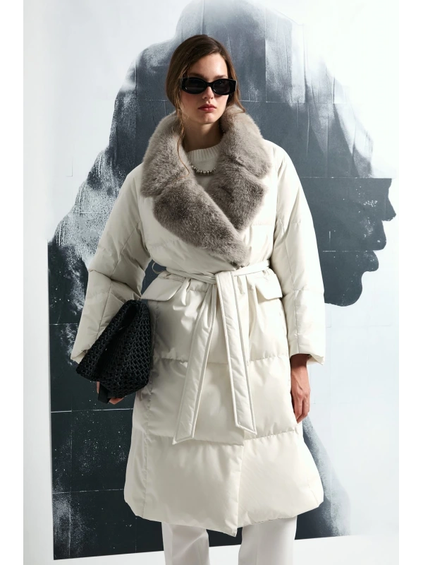 Lufian Hermes Kaz Tüyü Kadın Taş Rengi Mont 122120048