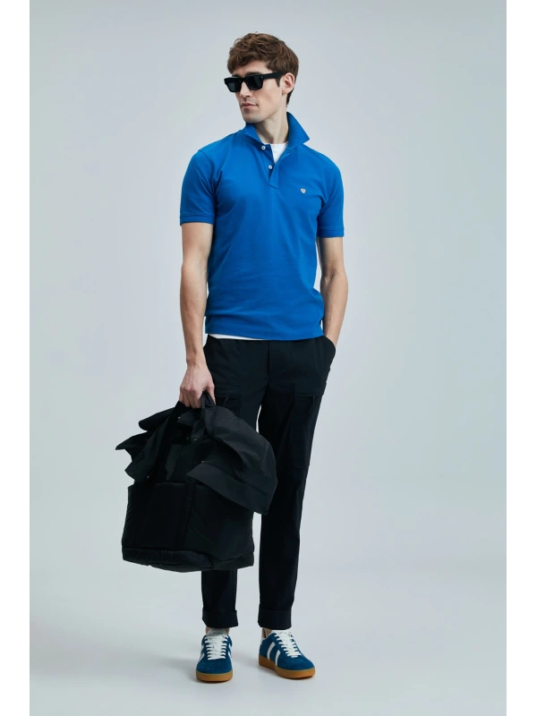 Lufian Erkek Laon Polo Yaka Saks Mavisi T-Shirt 111040206