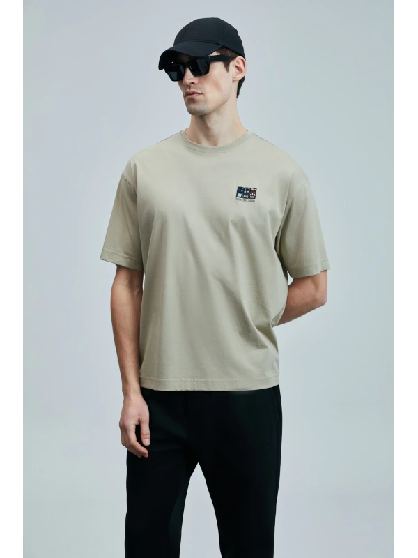 Lufian Erkek Mask Modern Grafik Bej T-Shirt 111020248