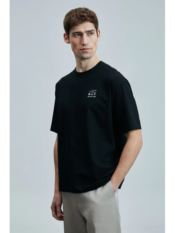 Lufian Erkek Mask Modern Grafik Siyah T-Shirt 111020248