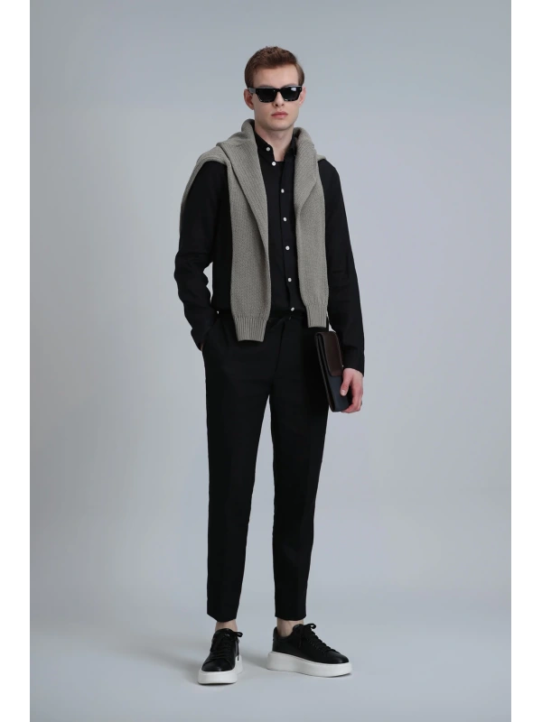 Lufian Erkek Pitaya Keten Comfort Siyah Gömlek 111010611