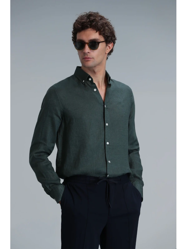 Lufian Erkek Pitaya Keten Yeşil Gömlek 111010630