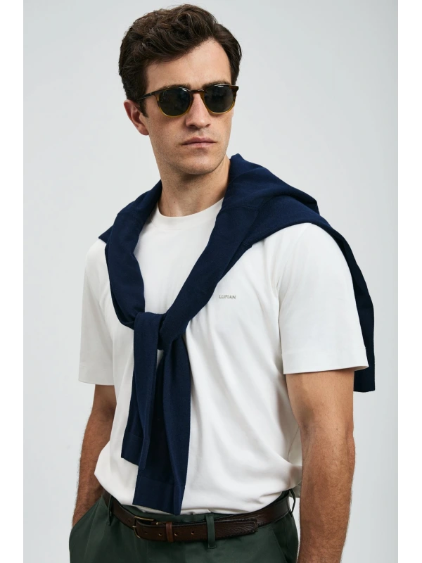 Lufian Roland Erkek Kırık Beyaz Basic T-Shirt 112020058