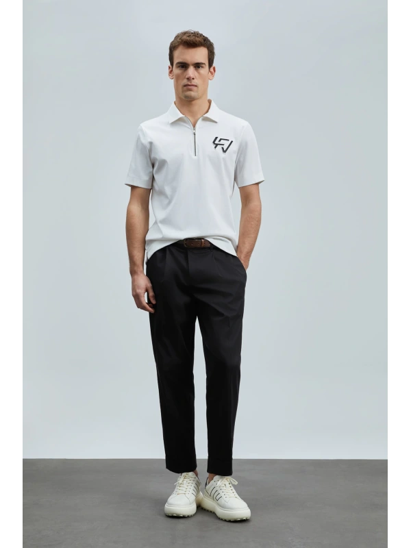 Lufian Erkek Slash Polo Yaka Kırık Beyaz T-Shirt 111040224