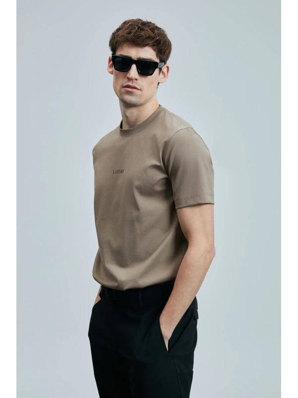 Lufian Erkek Yuvarlak Yaka Marcus Deve Tüyü Renk T-Shirt 111020235