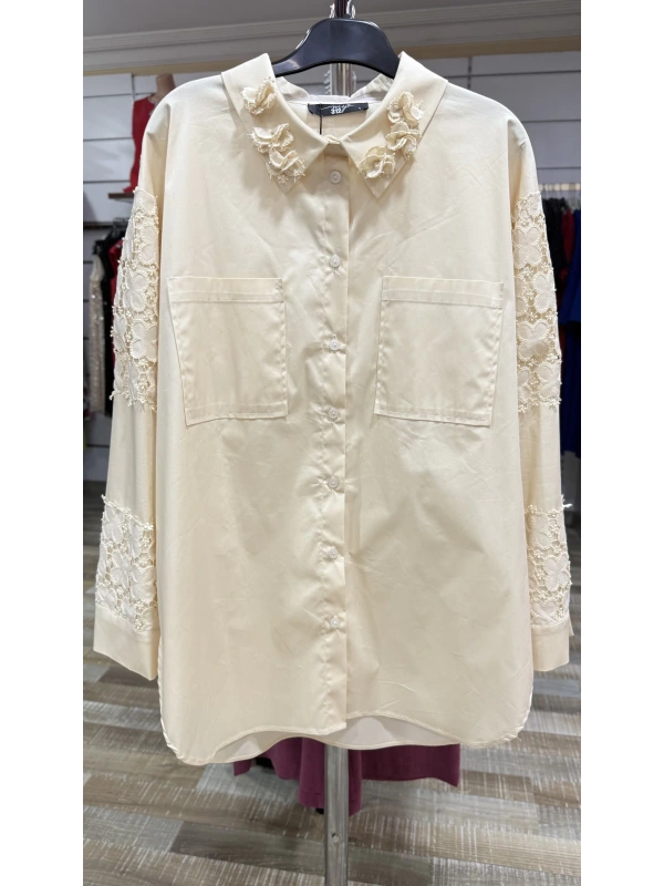 my312 Kol Ve Yaka Çiçek Detaylı Gömlek 25Y8634