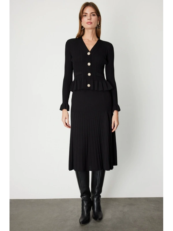 On Fashion Astarlı Midi Triko Etek 69201