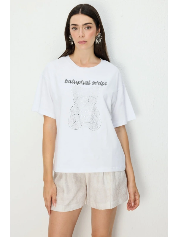 On Fashion Boncuk Baskılı Bluz 70341