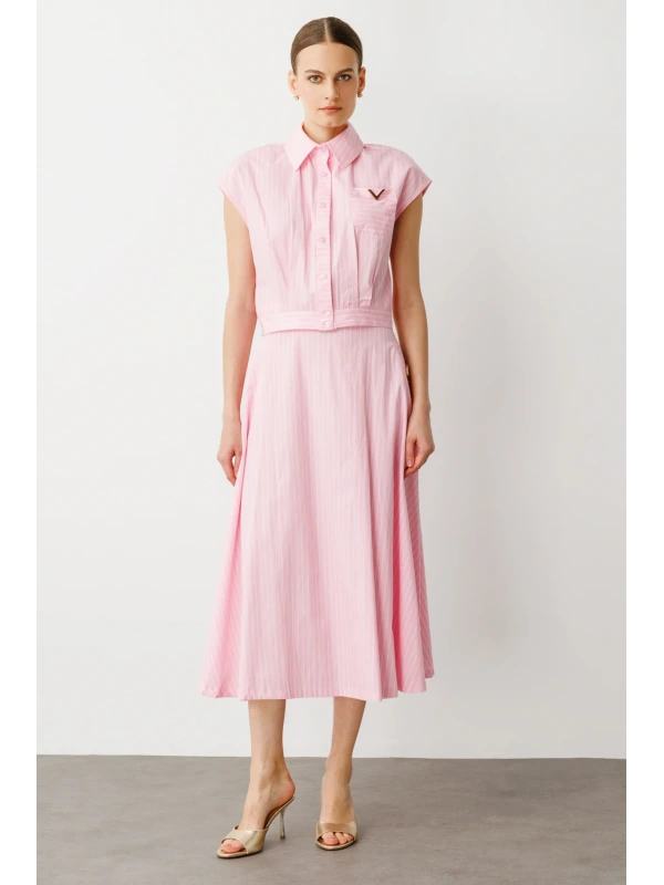On Fashion Çizgili Cepli Etek 56313