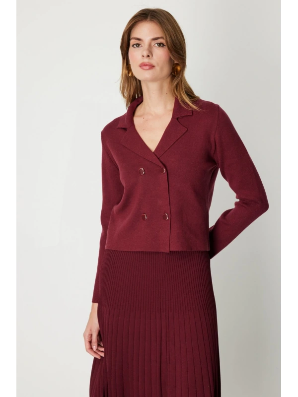 On Fashion Düğmeli Kadın Bordo Ceket 69506