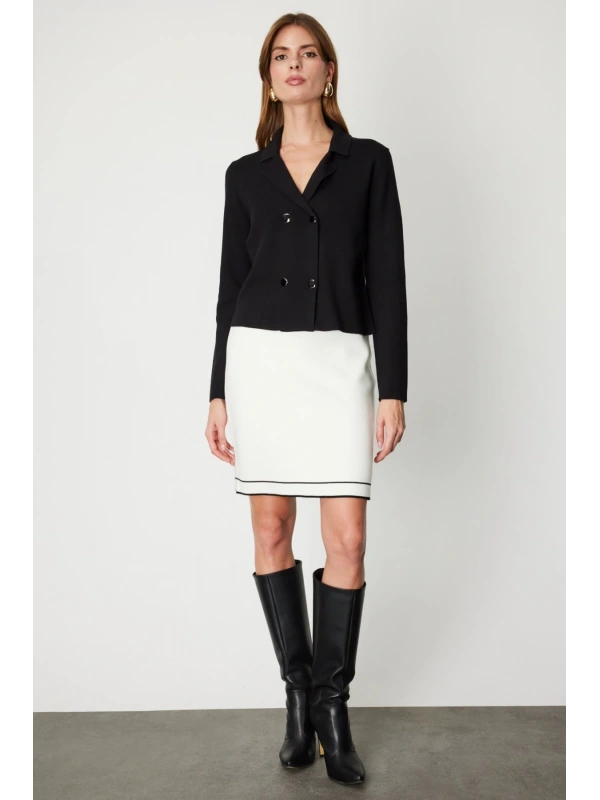 On Fashion Düğmeli Kadın Siyah Ceket 69506