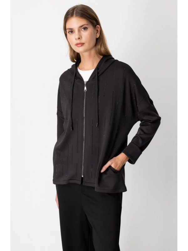 On Fashion Fermuarlı Kadın Siyah Kapüşonlu Mont 66700