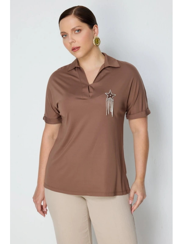 On Fashion Polo Yaka Kısa Kol Bluz 71423