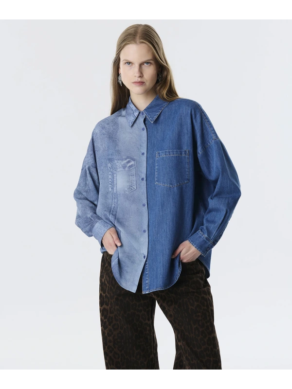 Twist Denim Baskılı Kumaş Mix Gömlek TW6250025087