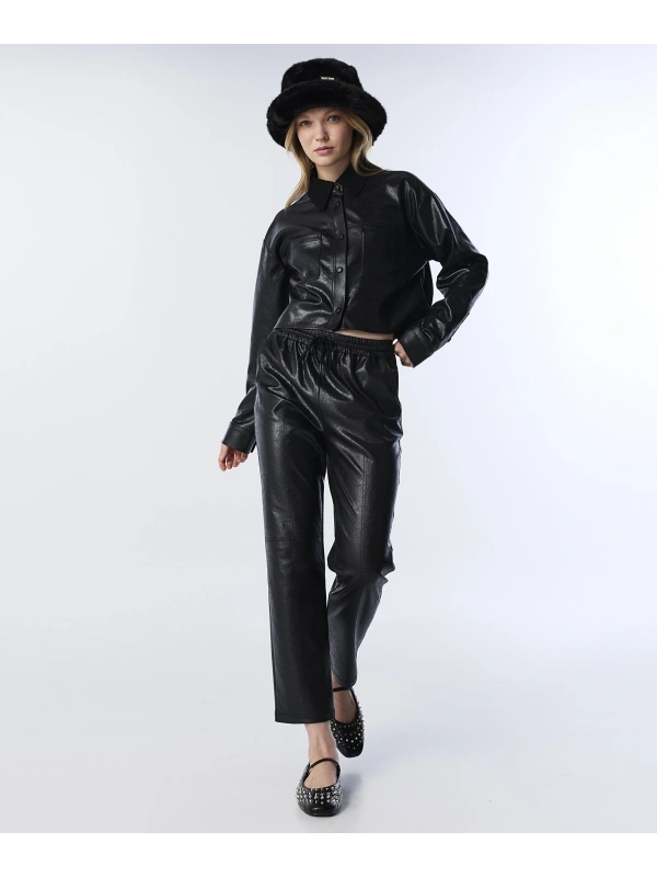 Twist Deri Görünümlü Elastik Bel Pantolon TW6250003209