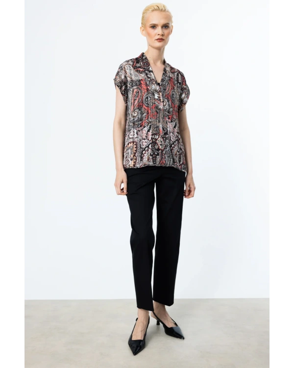 Ekol Desenli V Yaka Bluz 03140