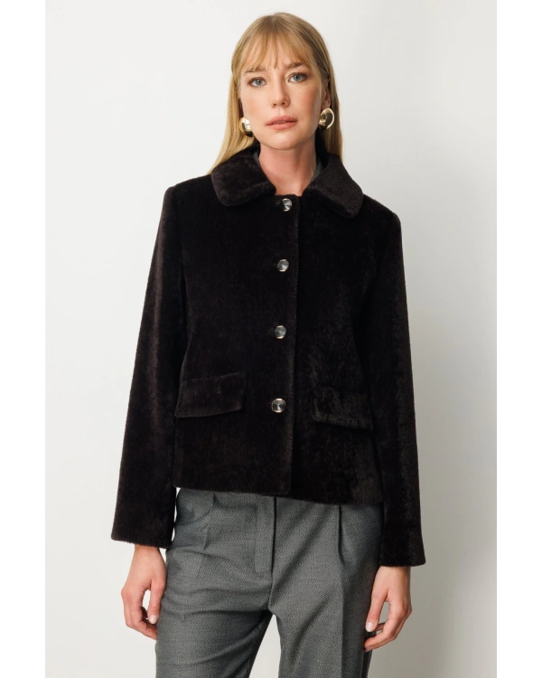 Ekol Düğmeli Peluş Manto 06025