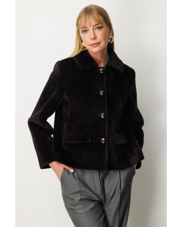 Ekol Düğmeli Peluş Manto 06025