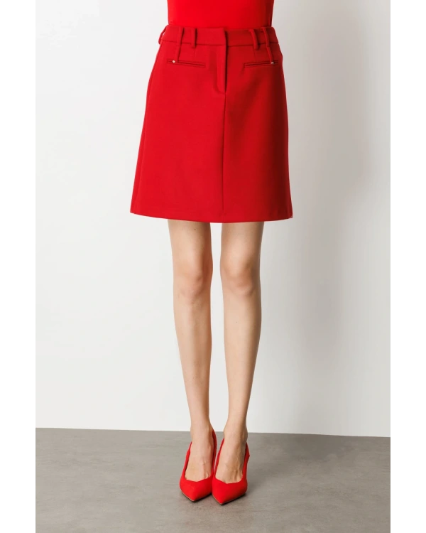 Ekol Kadın Aksesuar Detaylı Mini Kaşe Kırmızı Etek 02003