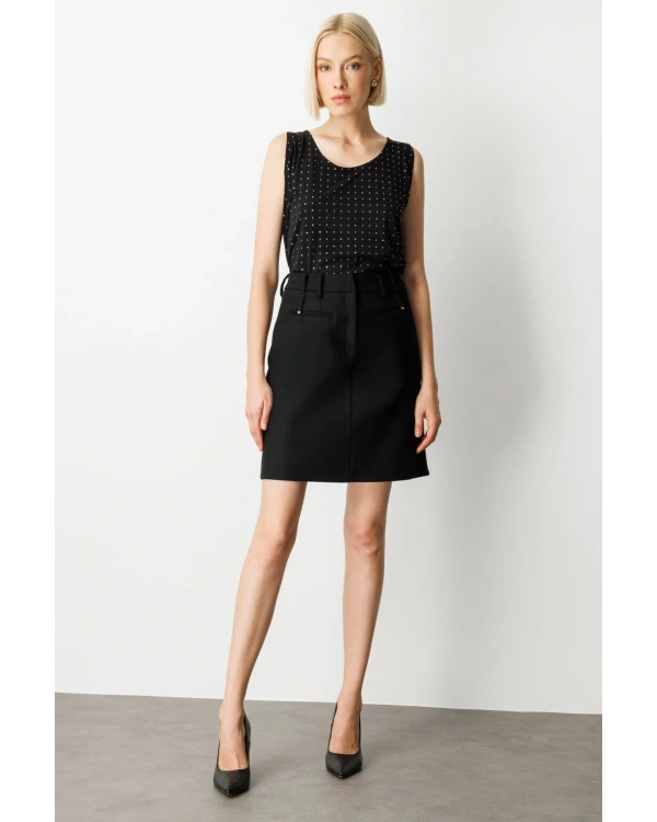 Ekol Kadın Aksesuar Detaylı Mini Kaşe Siyah Etek 02003