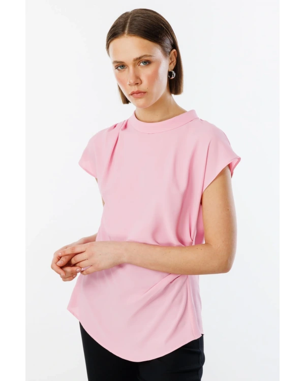 Ekol Kadın Belden Degajeli Pembe Bluz 03038