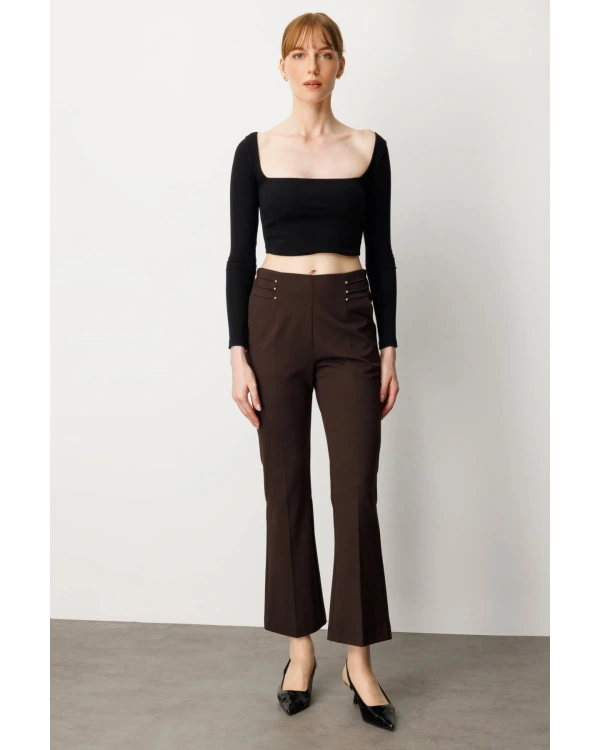 Ekol Kadın Beli Lastikli Kahverengi Pantolon 01083