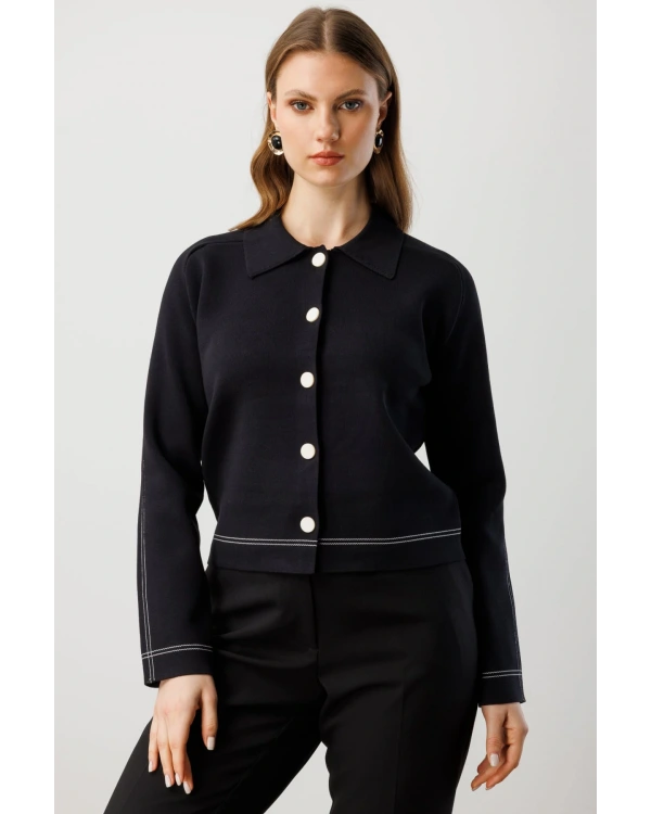 Ekol Kadın Düğmeli Triko Siyah Hırka 60905