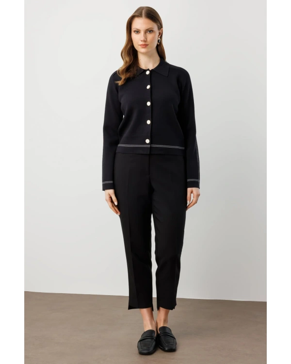 Ekol Kadın Düğmeli Triko Siyah Hırka 60905