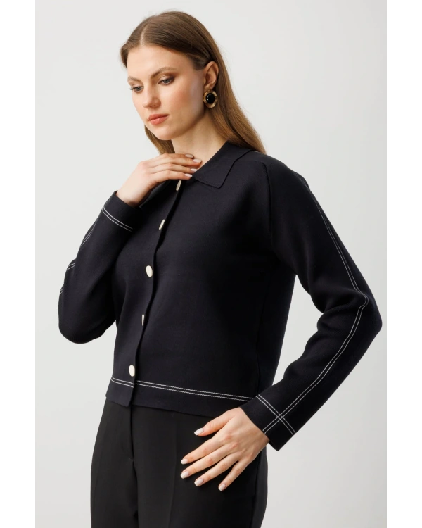 Ekol Kadın Düğmeli Triko Siyah Hırka 60905