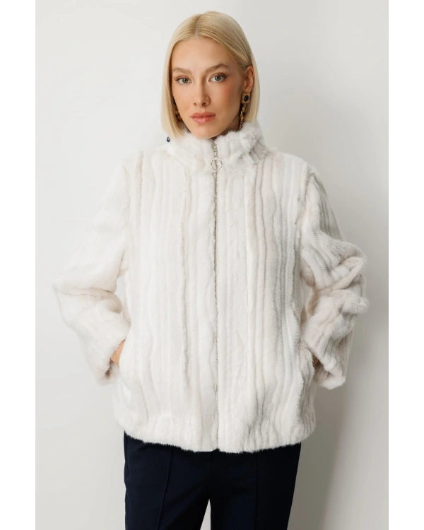 Ekol Kadın Fermuarlı Peluş Ekru Kaban 08009