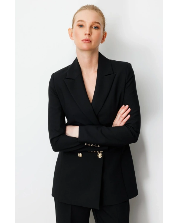 Ekol Kadın Gold Düğmeli Siyah Ceket 05025