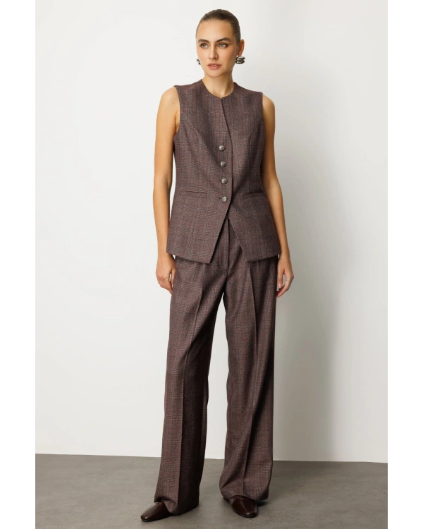 Ekol Kadın Gümüş Düğmeli Bordo Yelek 05165