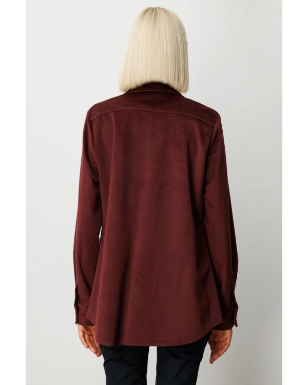 Ekol Kadın İnce Fitilli Bordo Kadife Bluz 03045