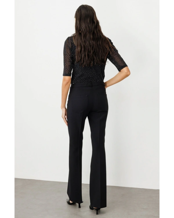 Ekol Kadın İspanyol Paça Siyah Kumaş Pantolon 02144