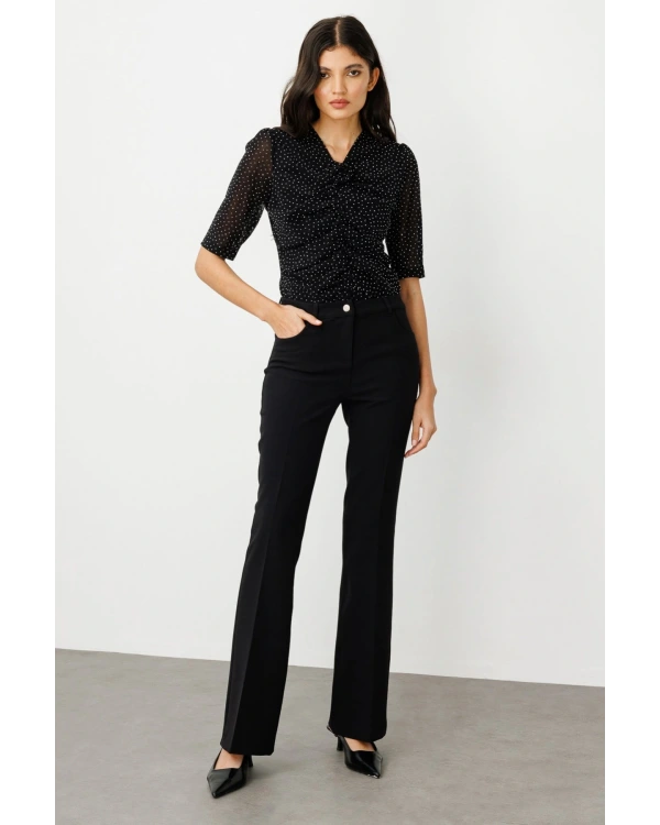 Ekol Kadın İspanyol Paça Siyah Kumaş Pantolon 02144