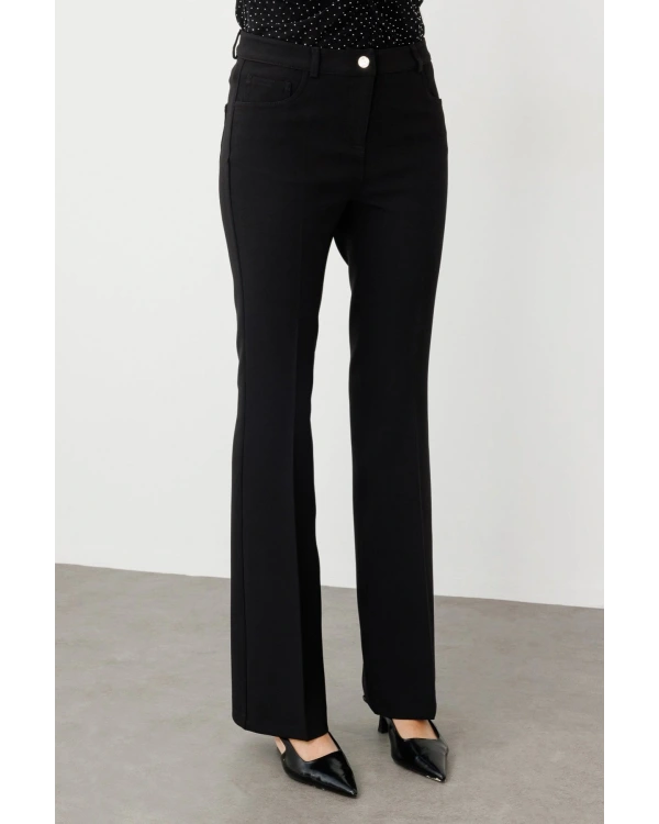 Ekol Kadın İspanyol Paça Siyah Kumaş Pantolon 02144