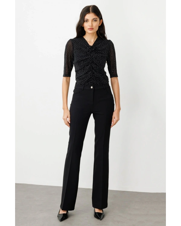 Ekol Kadın İspanyol Paça Siyah Kumaş Pantolon 02144