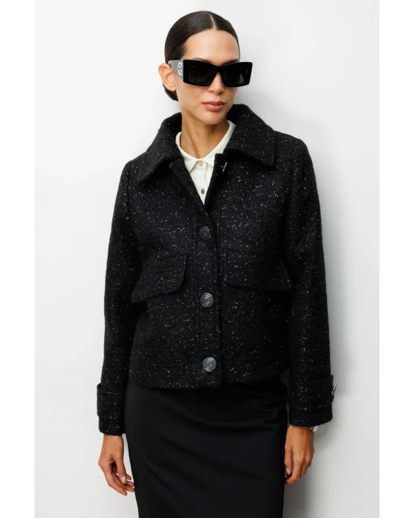 Ekol Kadın Kapak Cepli Siyah Manto 06089