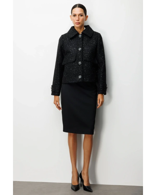 Ekol Kadın Kapak Cepli Siyah Manto 06089