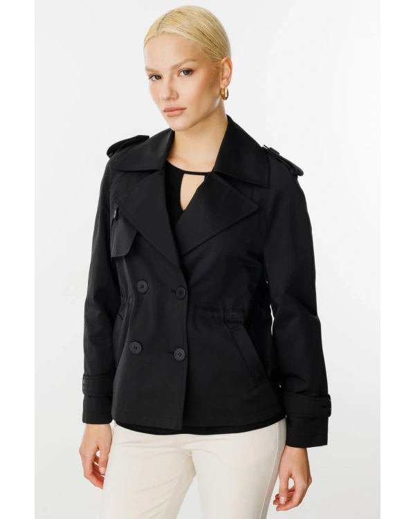 Ekol Kadın Kısa Boy Siyah Trençkot 07006